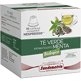 Sandemetrio Tè verde aromatizzato menta (Tè pregiato biologico - astuccio da 10 capsule compatibili Nespresso)